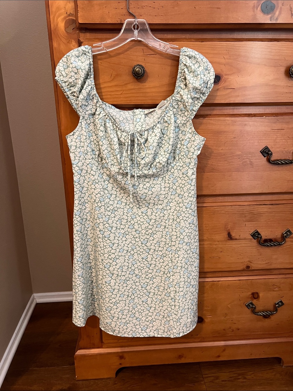 Levi's Light Blue and White Floral Puff-Sleeve Mini Dress